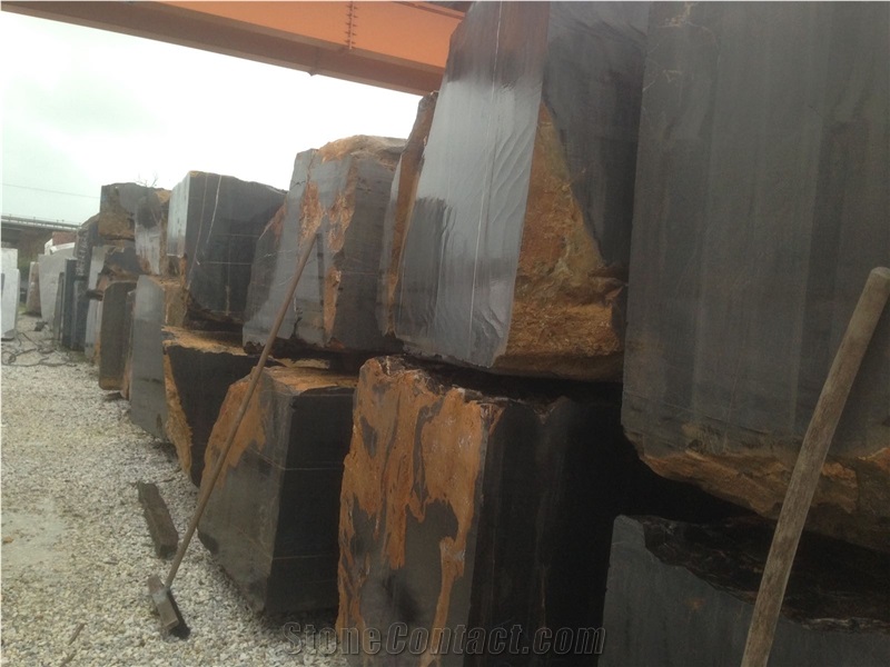Sahara Noir,Nero Tunisi,Aziza Gris Dorato Black Gold Marble Block Slab