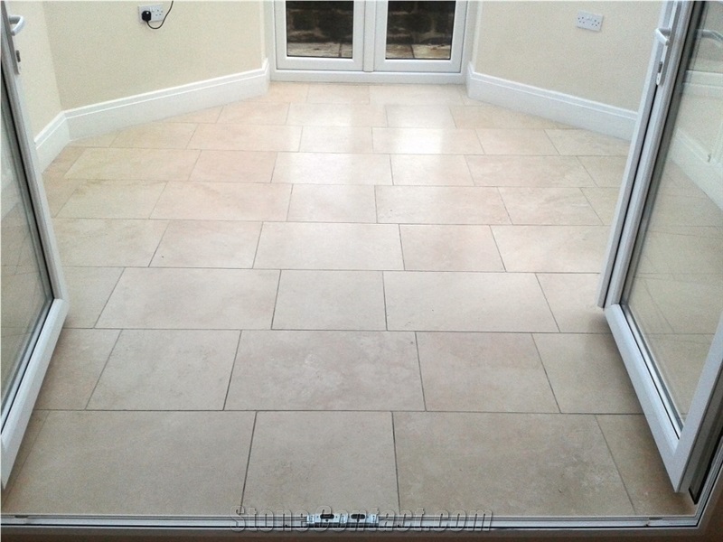 Beige Limestone Grooved Pattern Tile Floor Paving Panel,Cream Seashell Coral Stone Step Covering