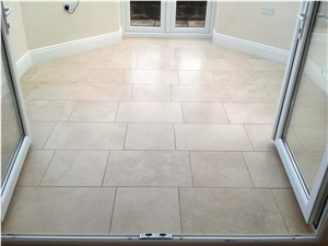 Beige Limestone Grooved Pattern Tile Floor Paving Panel,Cream Seashell Coral Stone Step Covering