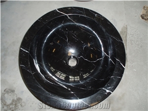 China Nero Marquina Marble Sink,Oriental Black White Basin on Vanity