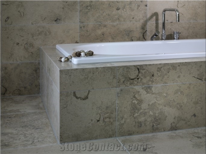 Jura Grey Limestone Seashell Honed Coral Stone Floor Covering Pattern