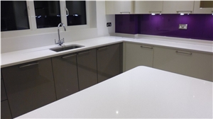 Pure White Quartz Stone Solid Surface L Shaped Kitchen Countertop,Work Top for Home, Interior Stone