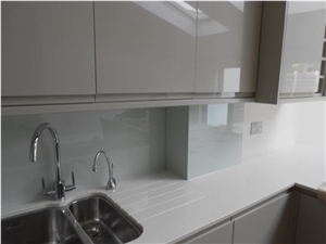 Pure White Quartz Stone Solid Surface L Shaped Kitchen Countertop,Work Top for Home, Interior Stone