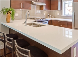 Pure White Quartz Stone Solid Surface L Shaped Kitchen Countertop,Work Top for Home, Interior Stone