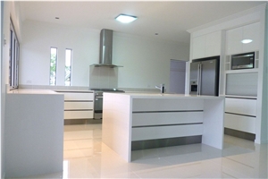 Pure White Quartz Stone Solid Surface L Shaped Kitchen Countertop,Work Top for Home, Interior Stone
