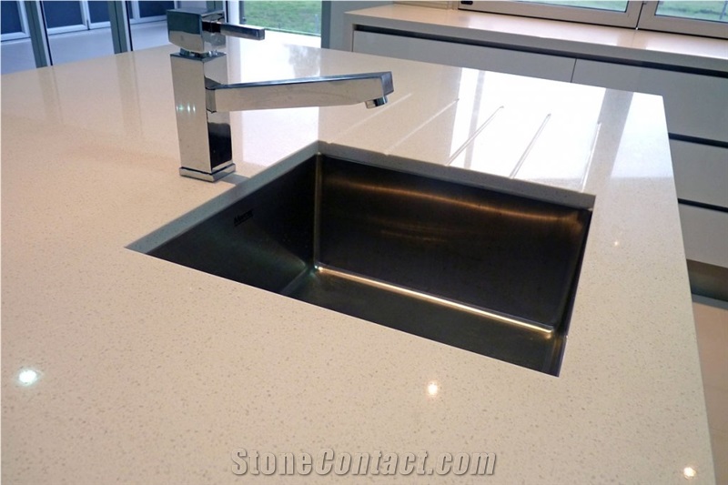 Pure White Quartz Stone Solid Surface L Shaped Kitchen Countertop,Work Top for Home, Interior Stone