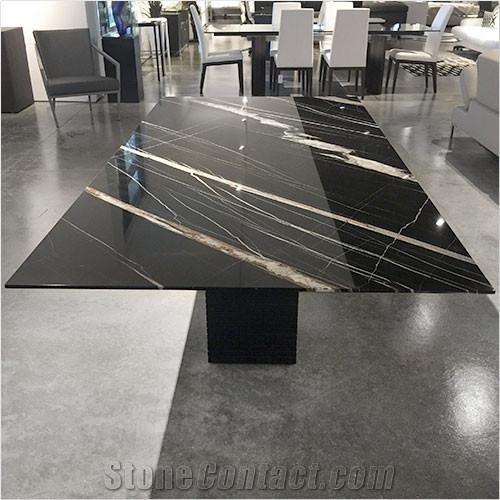 St.Laurent Black Gold Vein Sahara Noir Saint Marble Office Table,Conference Meeting Desk