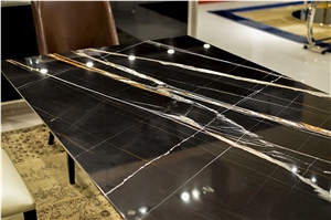 St.Laurent Black Gold Vein Sahara Noir Saint Marble Office Table,Conference Meeting Desk