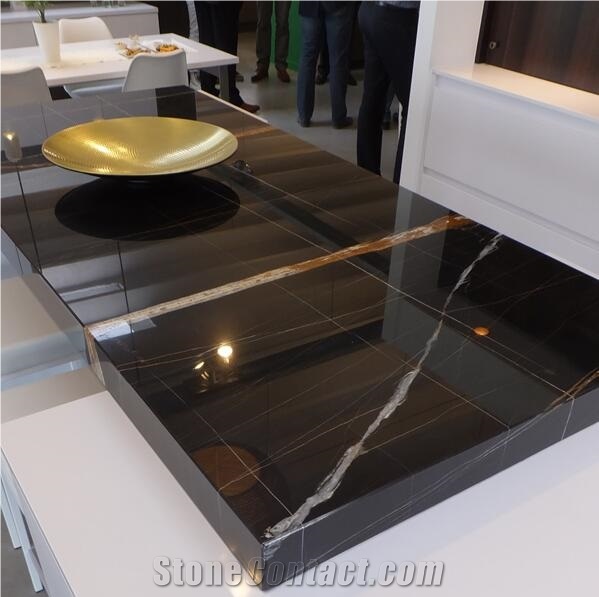 St.Laurent Black Gold Vein Sahara Noir Saint Marble Office Table,Conference Meeting Desk