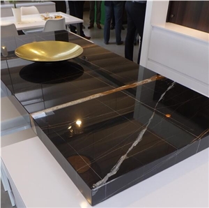 St.Laurent Black Gold Vein Sahara Noir Saint Marble Office Table,Conference Meeting Desk