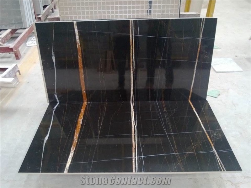 St.Laurent Black Gold Vein Sahara Noir Saint Marble Office Table,Conference Meeting Desk
