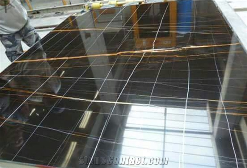 St.Laurent Black Gold Vein Sahara Noir Saint Marble Office Table,Conference Meeting Desk