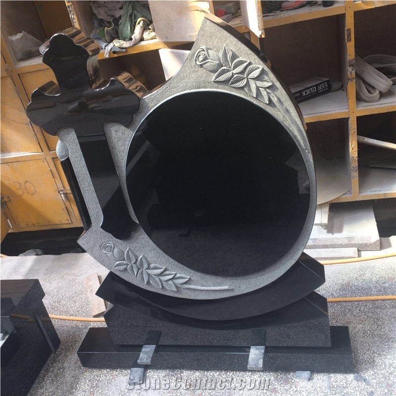 Classic Style Shanxi Black Carving Flowers Tombstone