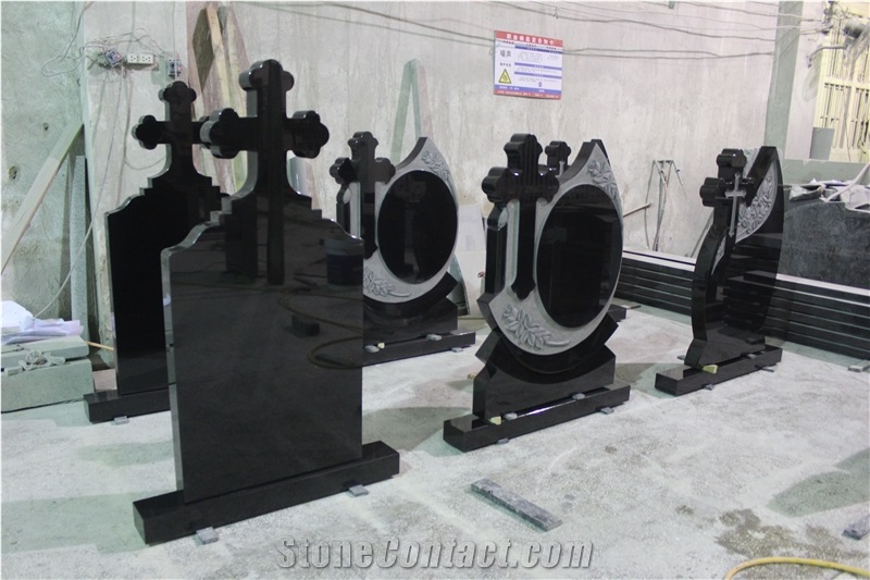 Classic Style Shanxi Black Carving Flowers Tombstone