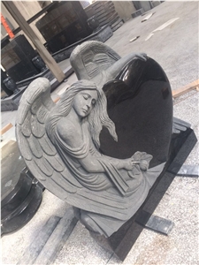Shanxi Black Granite Heart Tombstones Angel Monuments Shanxi Black Granite Heart Tombstones Angel Monuments