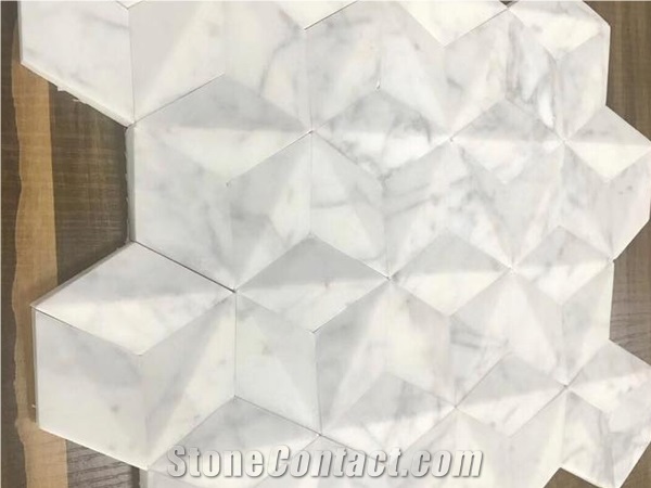 3d Design Marble Mosaic Medallion，Carrara White Mosaic for Wall