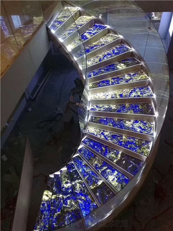 Jingtai Blue Marble Stairs Tiles，Luxury Marble，Backlight
