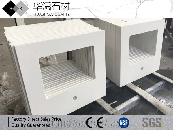 Pure White Quartz Countertop One Sink Cut Out One Tap Hole