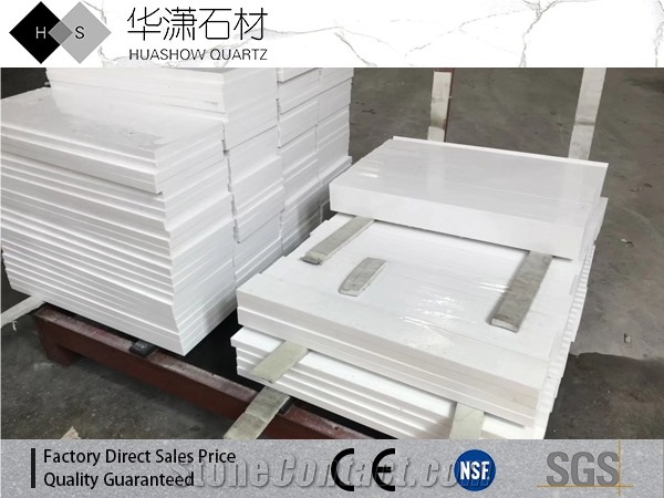 Pure White Quartz Countertop One Sink Cut Out One Tap Hole