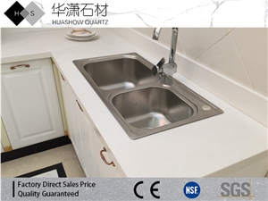Pure White Quartz Countertop One Sink Three Four Tap Hole