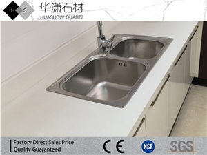 Pure White Quartz Countertop One Sink Three Four Tap Hole