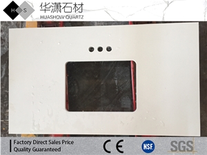 Pure White Quartz Countertop One Sink Three Four Tap Hole