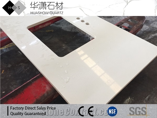 Pure White Quartz Countertop One Sink Three Four Tap Hole