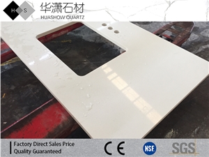 Pure White Quartz Countertop One Sink Three Four Tap Hole