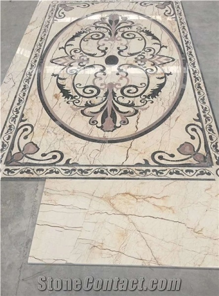 Beige Base Marble Waterjet Medallion,Marble Pattern,Interior Decor