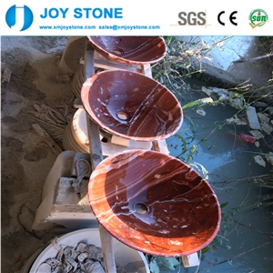 Beautiful Red Wash Basin Marble Stone Factory on Hot
