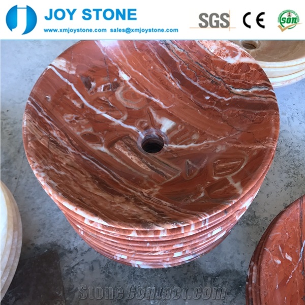 Beautiful Red Wash Basin Marble Stone Factory on Hot