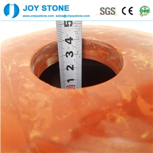Cheap Polished Red Wood Vein Marble Hotel Bathroom Round Wash Basin