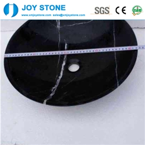 Polished Beijing Nero Black Marble Bowel Shape Bathroom Round Sink