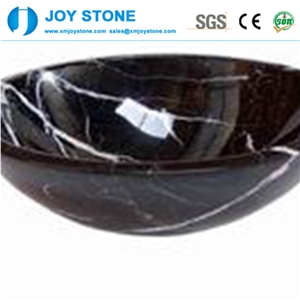 Polished Black Nero Marquina Marble Bowel Shaped Hotel Washroom Basin