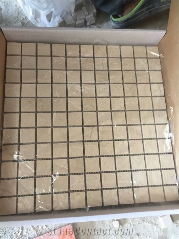 Cream Marfil Marble Mosaic Tile for Wall Cladding Project
