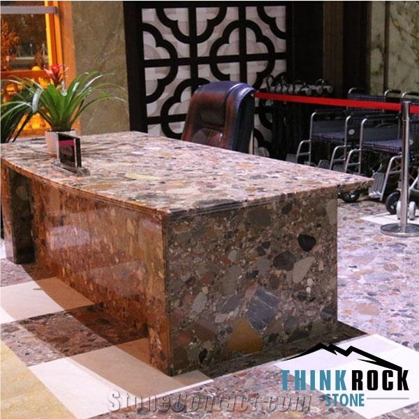 Multicolor Chinese Chocolate Natural Compound Stone Office Table