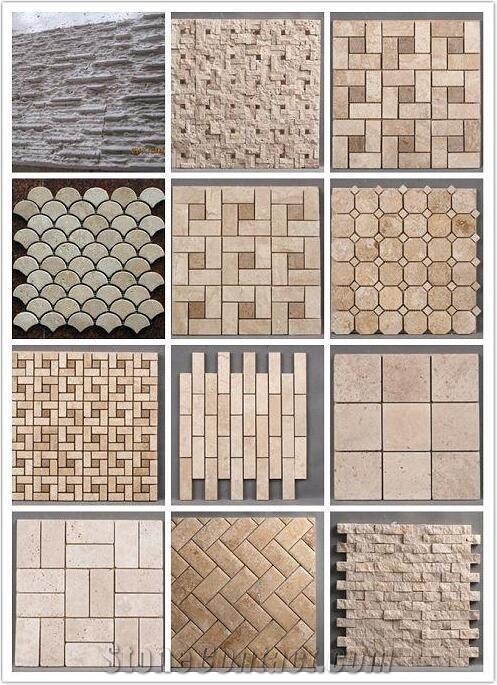 Multicolor Travertine Mosaics for Backsplash Kitchen Floor, Bathroom