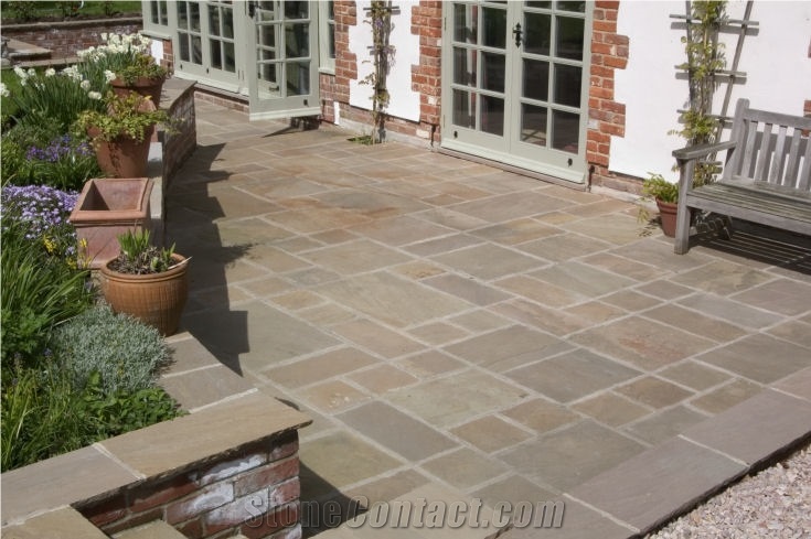 Natural Raj Green Sandstone Paving Slab&Cobblestone Driveway