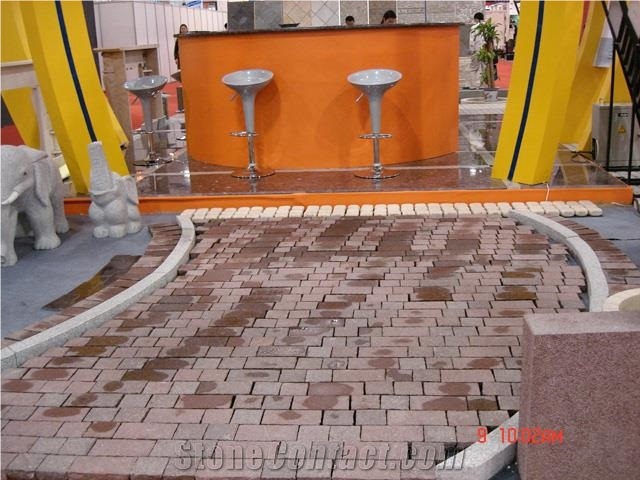 Red Porphyry Cobbles Cube Stone Pavers Tile Manufacturers