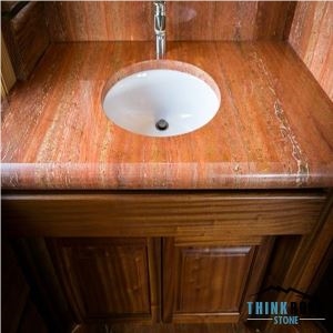 Red Travertine Laminated Countertops for Marble Worktop