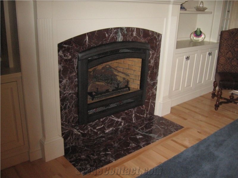 Rosa Levanto Red Marble Rosso Levanto Fireplace- Thinkrock Stone