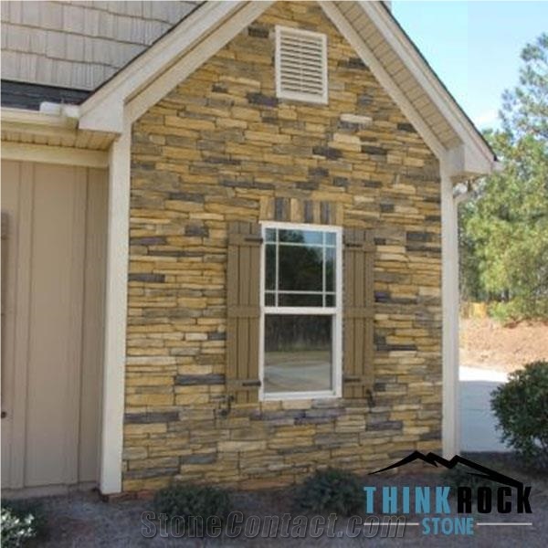 Yellow Artificial Yellow Cultured Ledge Stone Wall