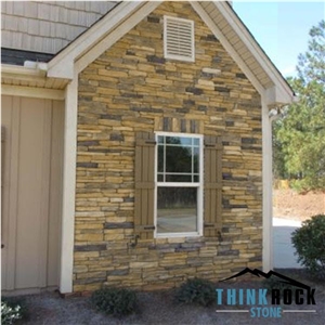 Yellow Artificial Yellow Cultured Ledge Stone Wall