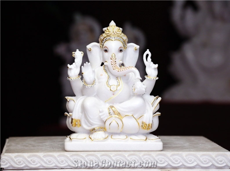 Ganesh G White Marble Statues