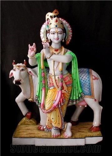 Krishan G White Marble Statues with Gau