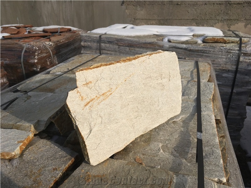 Natural Loose Yellowish-White Gneiss Flagstone for Wall and Floor