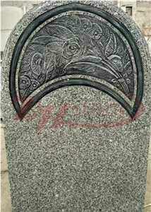 Padang Cristal Grey Granite Tombstone Arch Design Carved Black Flower Padang Cristal Grey Granite Tombstone Arch Design Carved Black Flower