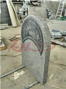 Padang Cristal Grey Granite Tombstone Arch Design Carved Black Flower