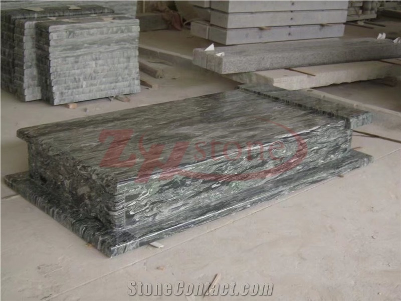 Yunnan Green Granite Wave Green Granite Single Tombstone Poland Style
