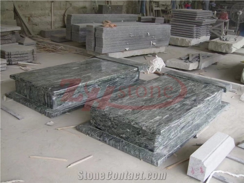Yunnan Green Granite Wave Green Granite Single Tombstone Poland Style